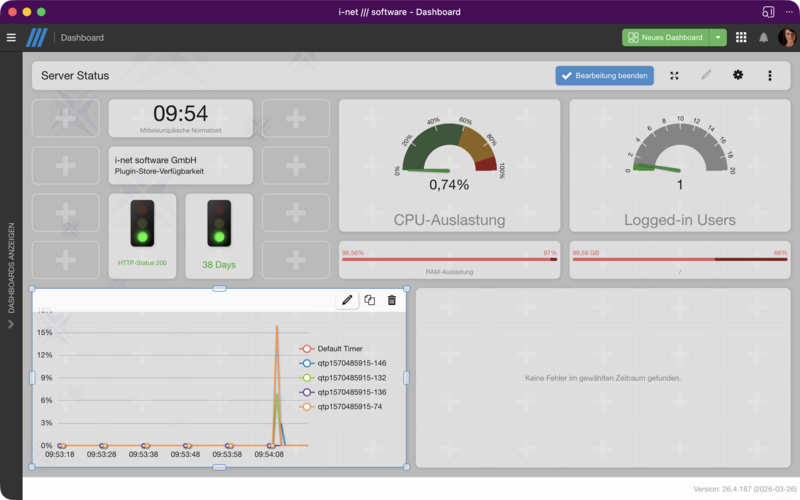 Ein Widget im Bearbeitungsmodus mit Verschiebe- und Größengriffen sowie der Toolbar am oberen Widgetrand.