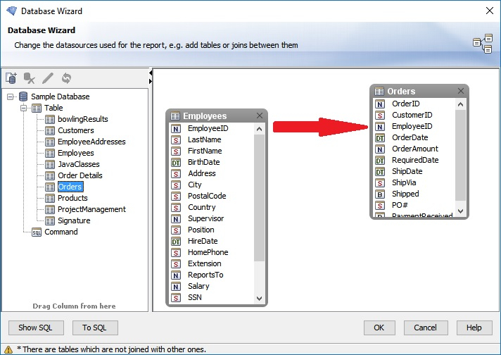 Report Wizard - Database Wizard - Select Tables