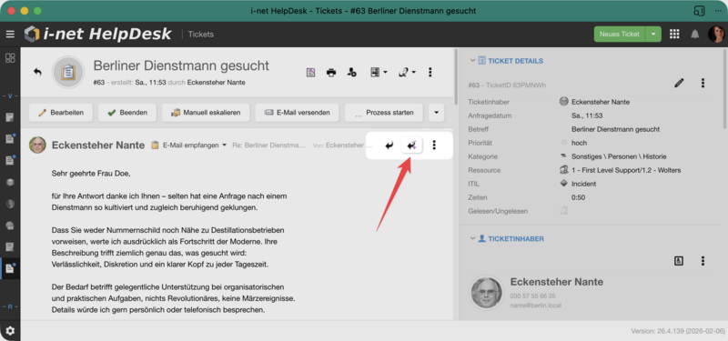 E-Mail-Antwort-Ansicht mit sichtbarem "Vorschlagen"-Button.