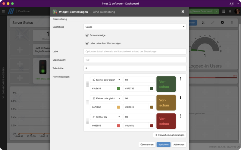 Widget-Einstellungen mit konfigurierten Hervorhebungsregeln und Vorschau.
