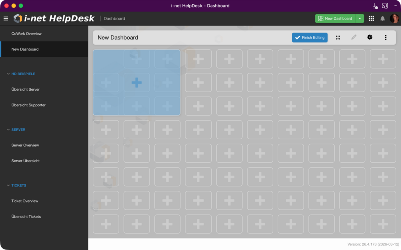 Drawing a widget area on the grid by clicking and dragging across cells.