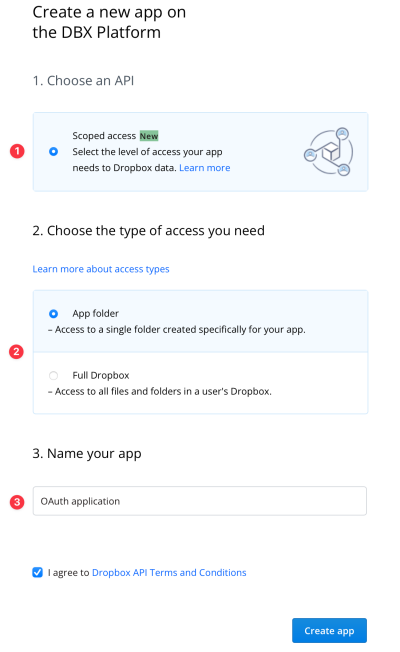 Dropbox App creation